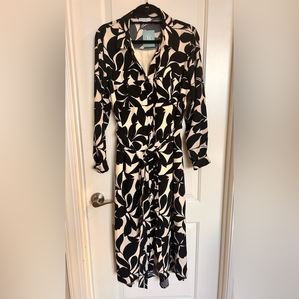 Black and Cream Patterned Black dress with pockets